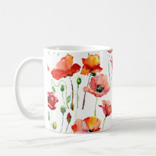 Mohnblume: Einfach Nahtloser Hintergrund. Kaffeetasse