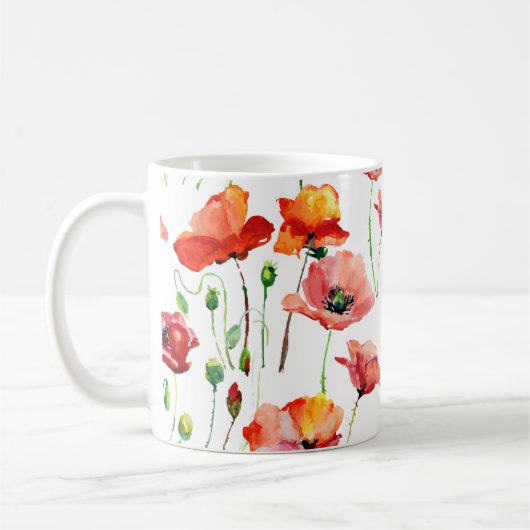 Mohnblume: Einfach Nahtloser Hintergrund. Kaffeetasse (Links)