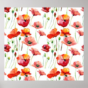 Mohnblume: Einfach Nahtloser Hintergrund. Poster