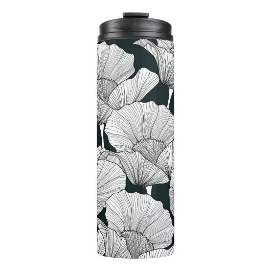 Mohnblume, Schwarz-weiße Blume. Thermosbecher (Vorderseite)