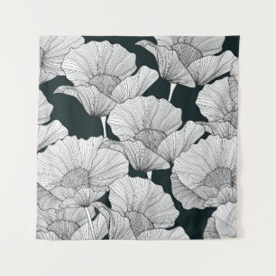 Mohnblume, Schwarz-weiße Blume. Wandteppich