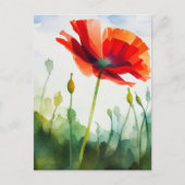 Mohnblume, Wiese, Aquarellkunst, Blume Postkarte (Vorderseite)