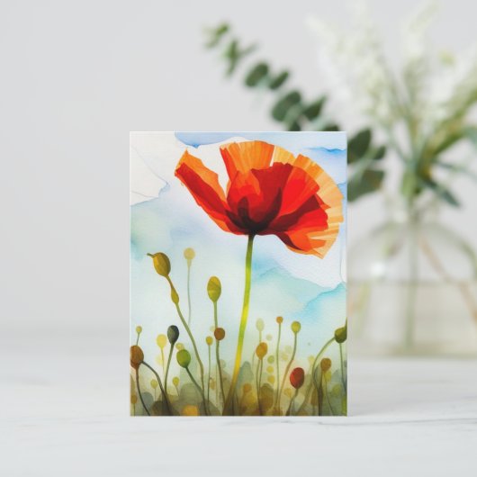 Mohnblume, Wiese, Aquarellkunst, Blume Postkarte (Stehend Vorderseite)