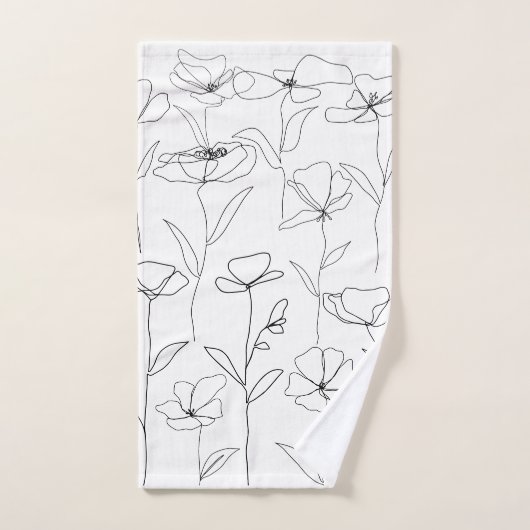 Mohnblume Wildblume Schwarz-Weiß-Minimal-Blüte Badhandtuch Set (Handtuch)