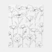 Mohnblume Wildblume Schwarz-Weiß-Minimal-Blüte Fleecedecke (Vorderseite)