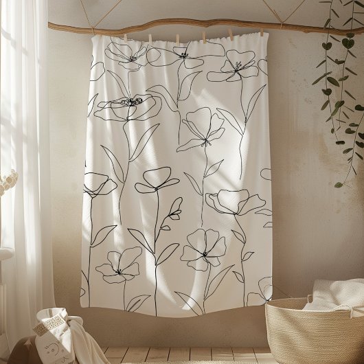 Mohnblume Wildblume Schwarz-Weiß-Minimal-Blüte Fleecedecke