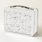 Mohnblume Wildblume Schwarz-Weiß-Minimal-Blüte Metall Brotdose (Rückseite)