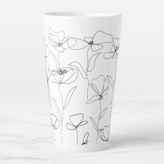 Mohnblume Wildblume Schwarz-Weiß-Minimal-Blüte Milchtasse (Vorderseite)