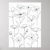 Mohnblume Wildblume Schwarz-Weiß-Minimal-Blüte Poster (Vorne)