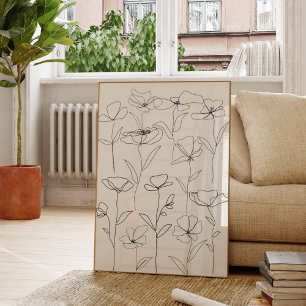 Mohnblume Wildblume Schwarz-Weiß-Minimal-Blüte Poster