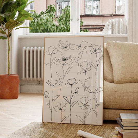 Mohnblume Wildblume Schwarz-Weiß-Minimal-Blüte Poster