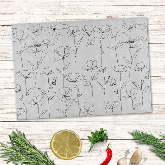 Mohnblume Wildblume Schwarz-Weiß-Minimal-Blüte Schneidebrett