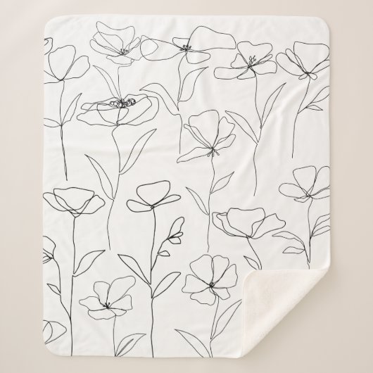 Mohnblume Wildblume Schwarz-Weiß-Minimal-Blüte Sherpadecke (Vorderseite)