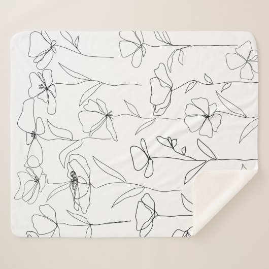 Mohnblume Wildblume Schwarz-Weiß-Minimal-Blüte Sherpadecke (Vorderseite (Horizontal))