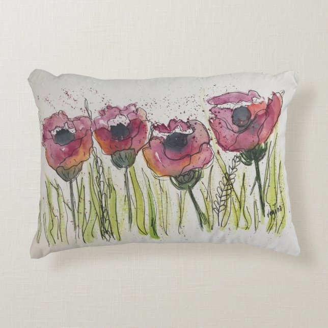Mohnblumen 2 x 3 Teppich Dekokissen (Vorderseite)