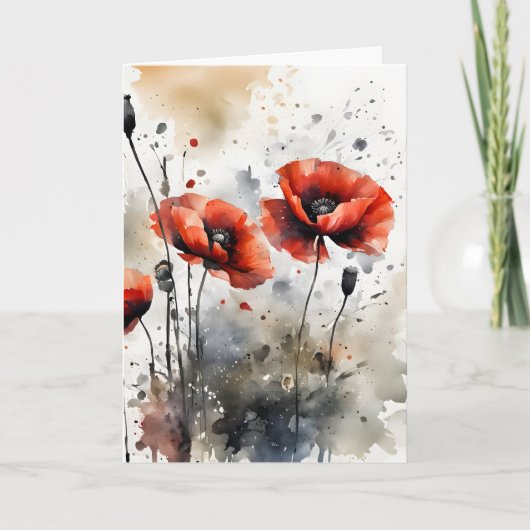 Mohnblumen - Aquarellblumen Karte (Vorderseite)