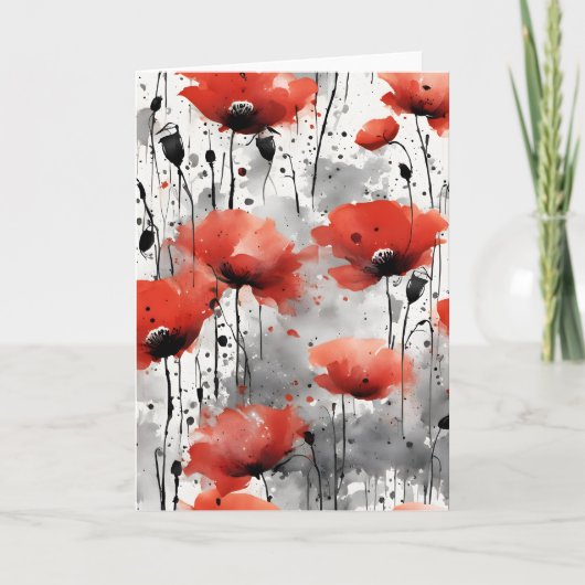 Mohnblumen - Aquarellblumen Karte (Vorderseite)