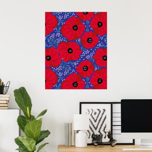Mohnblumen auf lila Handillustration Poster (Heimbüro)