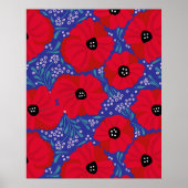Mohnblumen auf lila handillustriert poster (Vorne)