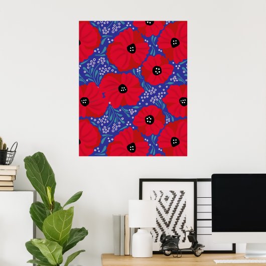 Mohnblumen auf lila handillustriert poster (Heimbüro)