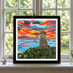 Mohnblumen bei der Windmühle Gemälde von Alfred Fo Poster