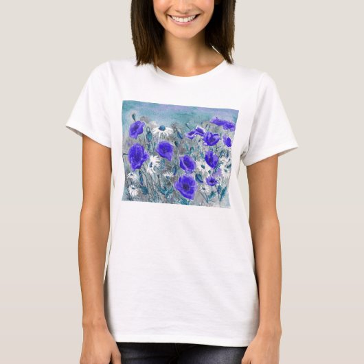 "Mohnblumen-Blau-" T - Shirt (Vorderseite)