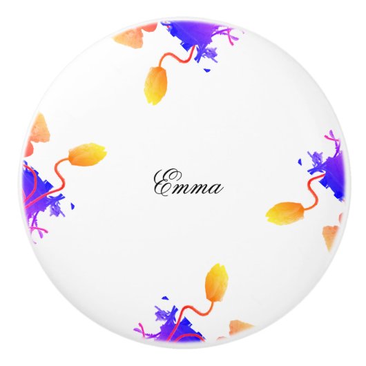 Mohnblumen Blume Aquarell Individuelle Name Keramikknauf (Vorderseite)