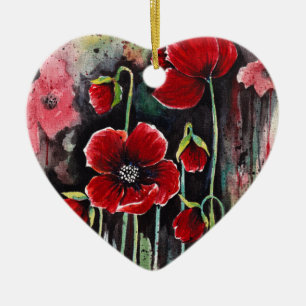 Mohnblumen Blume in Aquarellfarben Keramik Baum De Ornament