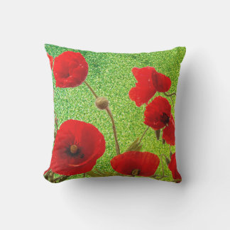 Mohnblumen Blume Roter grüner Glitzer Künstlerisch Kissen