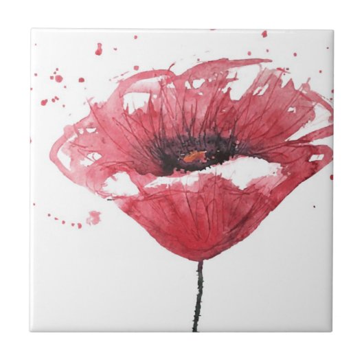 Mohnblumen-Blume, Watercolor Fliese (Vorderseite)