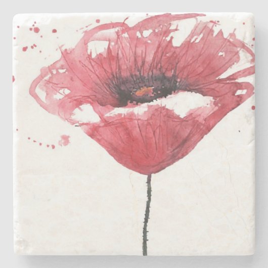 Mohnblumen-Blume, Watercolor Steinuntersetzer (Vorderseite)