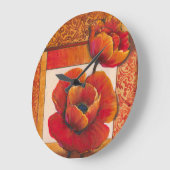 Mohnblumen-Blumen auf TAN und orange Hintergrund Große Wanduhr (Winkel)