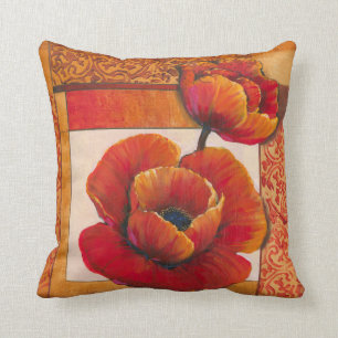 Mohnblumen-Blumen auf TAN und orange Hintergrund Kissen