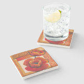 Mohnblumen-Blumen auf TAN und orange Hintergrund Steinuntersetzer (Seitenansicht)