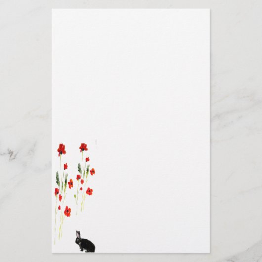 Mohnblumen-Blumen-Häschen-Kaninchen Briefpapier (Vorderseite)