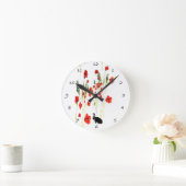 Mohnblumen-Blumen-Häschen-Kaninchen Runde Wanduhr (Zuhause)