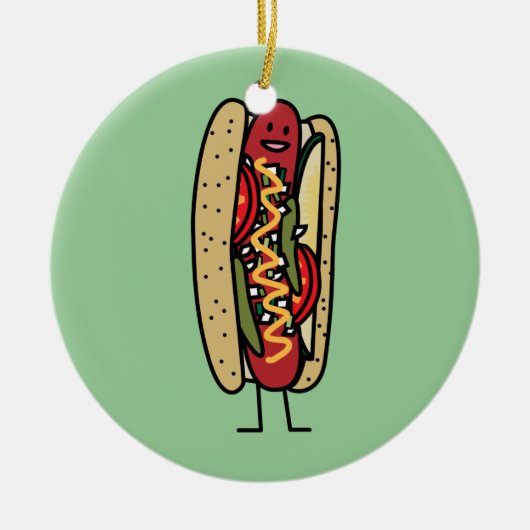 Mohnblumen-Brötchensenf des Chicago-Art-Würstchens Keramik Ornament (Vorne)