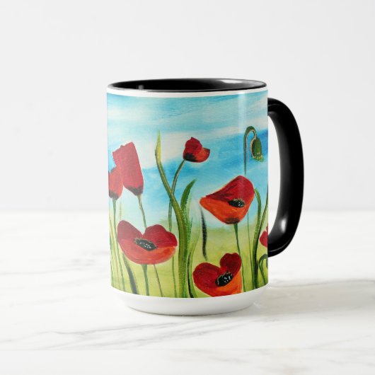 Mohnblumen-Feld-Kaffee-Tasse Tasse (VorderseiteRechts)
