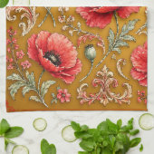 Mohnblumen-fleur goldenes Design Geschirrtuch (Gefaltet)