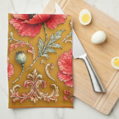 Mohnblumen-fleur goldenes Design Geschirrtuch (Viertel Falte)