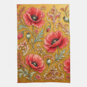 Mohnblumen-fleur goldenes Design Geschirrtuch (Vertikal)