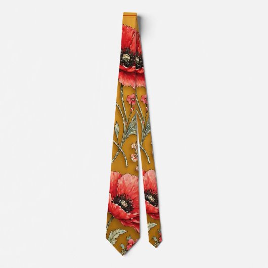 Mohnblumen-fleur goldenes Design Krawatte (Vorderseite)