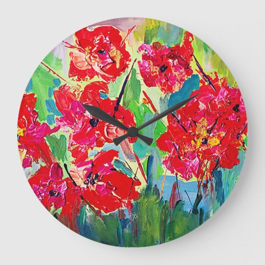 Mohnblumen Große Wanduhr (Vorderseite)