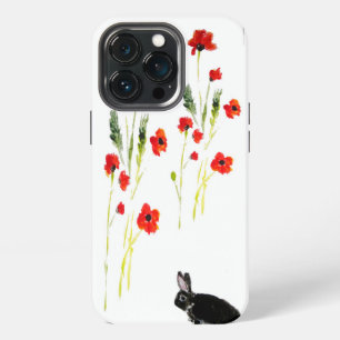 Mohnblumen-Hasen-Kaninchen-Kunst iPhone Hülle