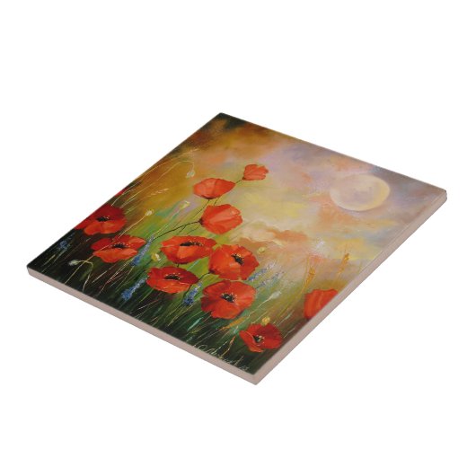 Mohnblumen im Mondschein Fliese (Seite)