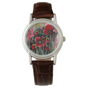 Mohnblumen in Aquarellen Armbanduhr