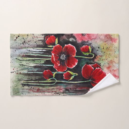 Mohnblumen in Aquarellen Badhandtuch Set (Handtuch)