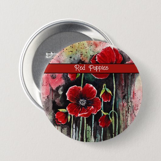 Mohnblumen in Aquarellen Button (Vorne & Hinten)