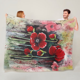 Mohnblumen in Aquarellen Fleecedecke