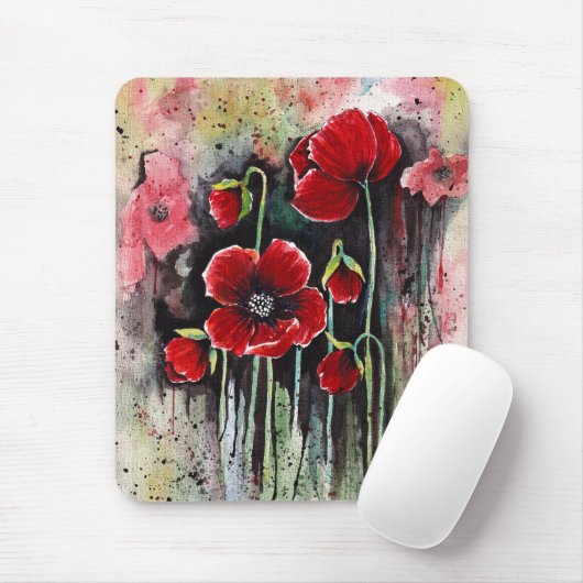 Mohnblumen in Aquarellen Mousepad (Mit Mouse)